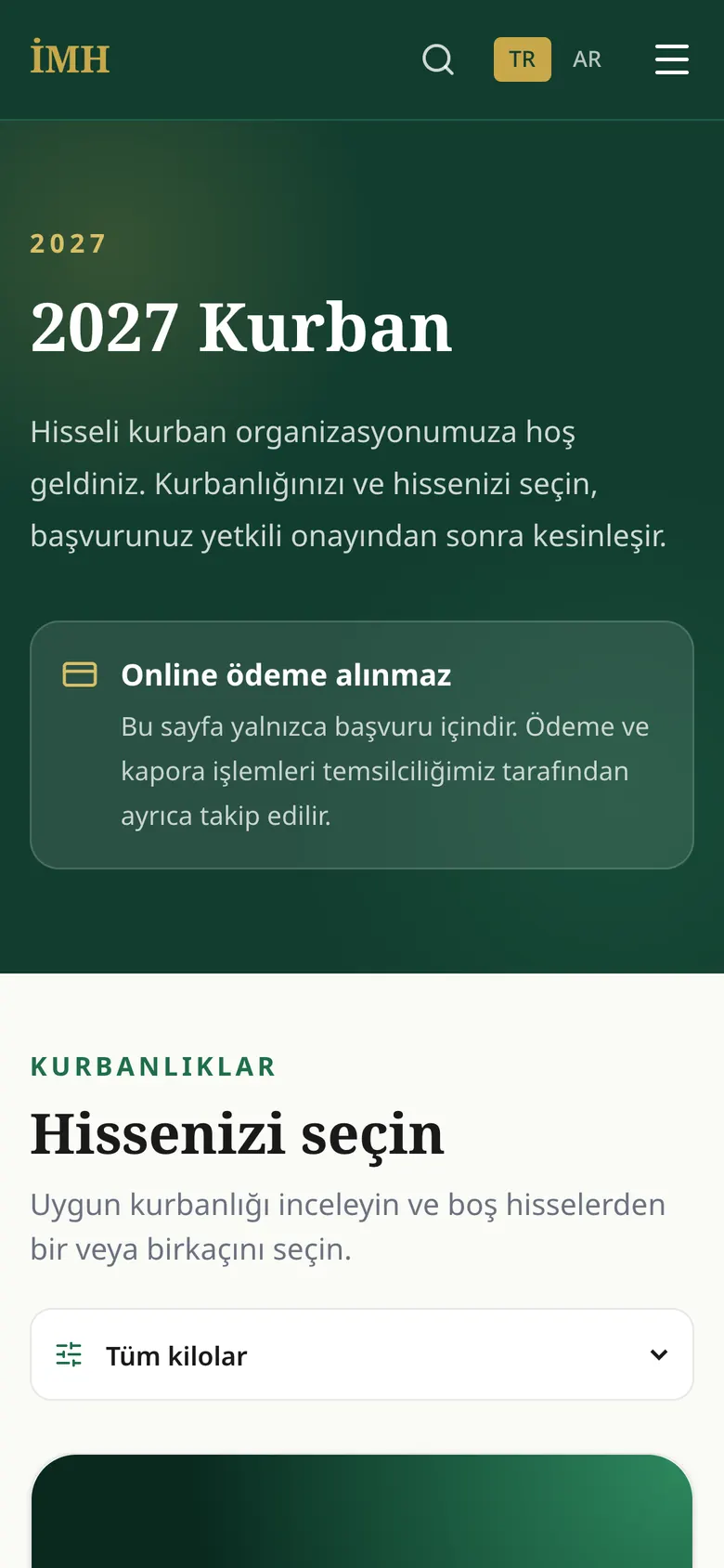 Kurban başvuru sayfası